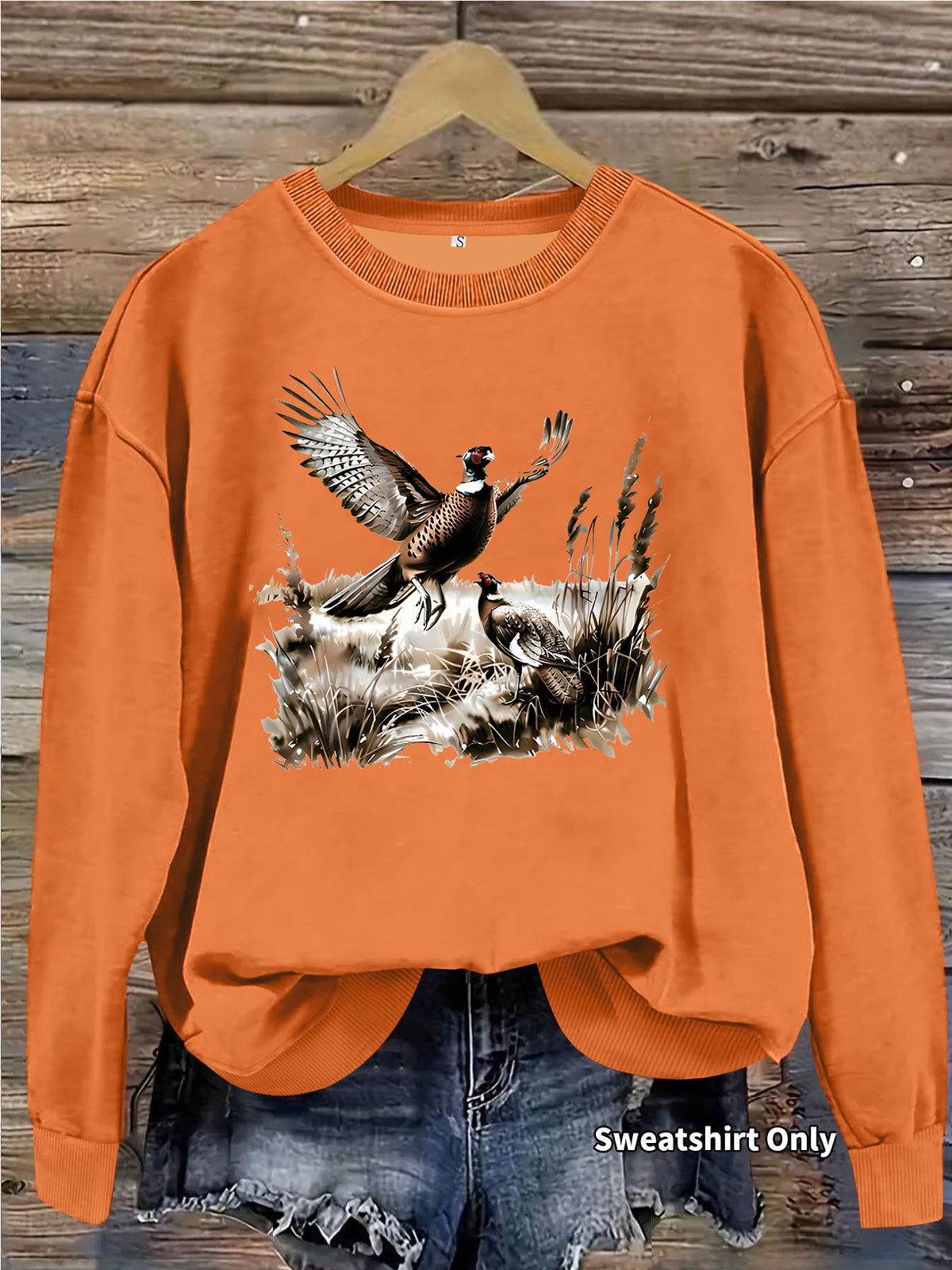 Pheasant Print Crewneck Fleece Sweatshirt
