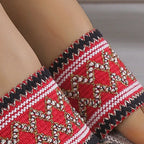 Embroidered Band Espadrille Platform Slides