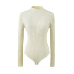 Textured Rib Mock Neck Bodysuit in off-white, shown flat