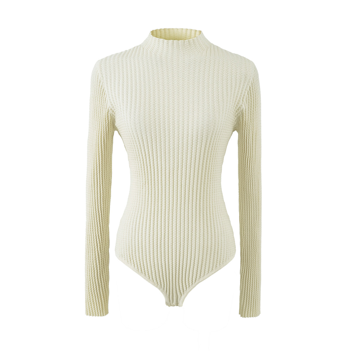 Textured Rib Mock Neck Bodysuit in off-white, shown flat