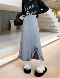 Ruffle Slit Knit Midi Skirt