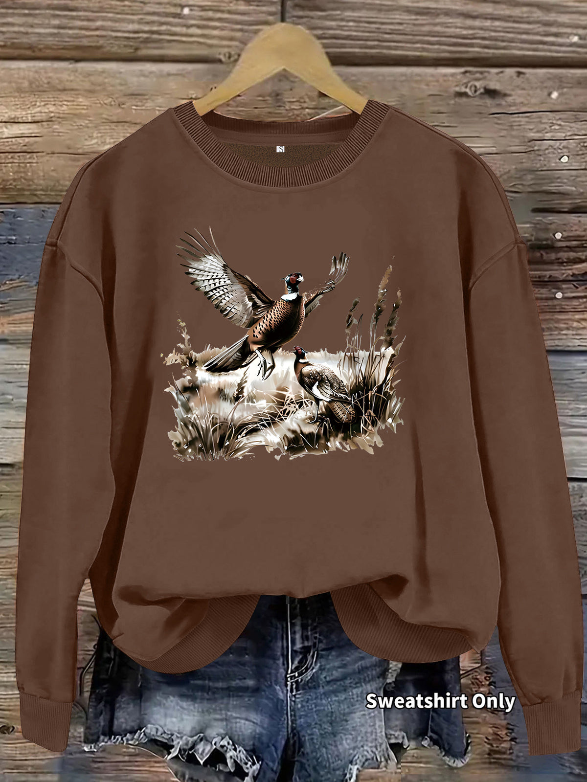 Pheasant Print Crewneck Fleece Sweatshirt