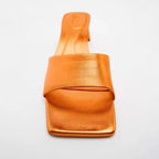 Metallic Square Toe Heeled Mules