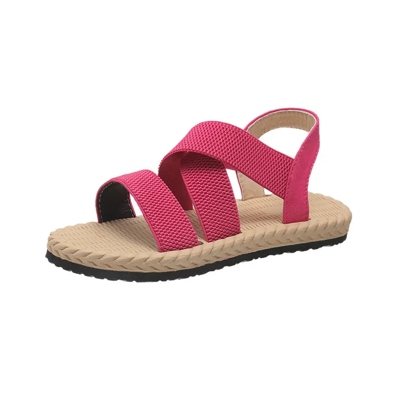 Crisscross Stretch Strap Flat Sandals