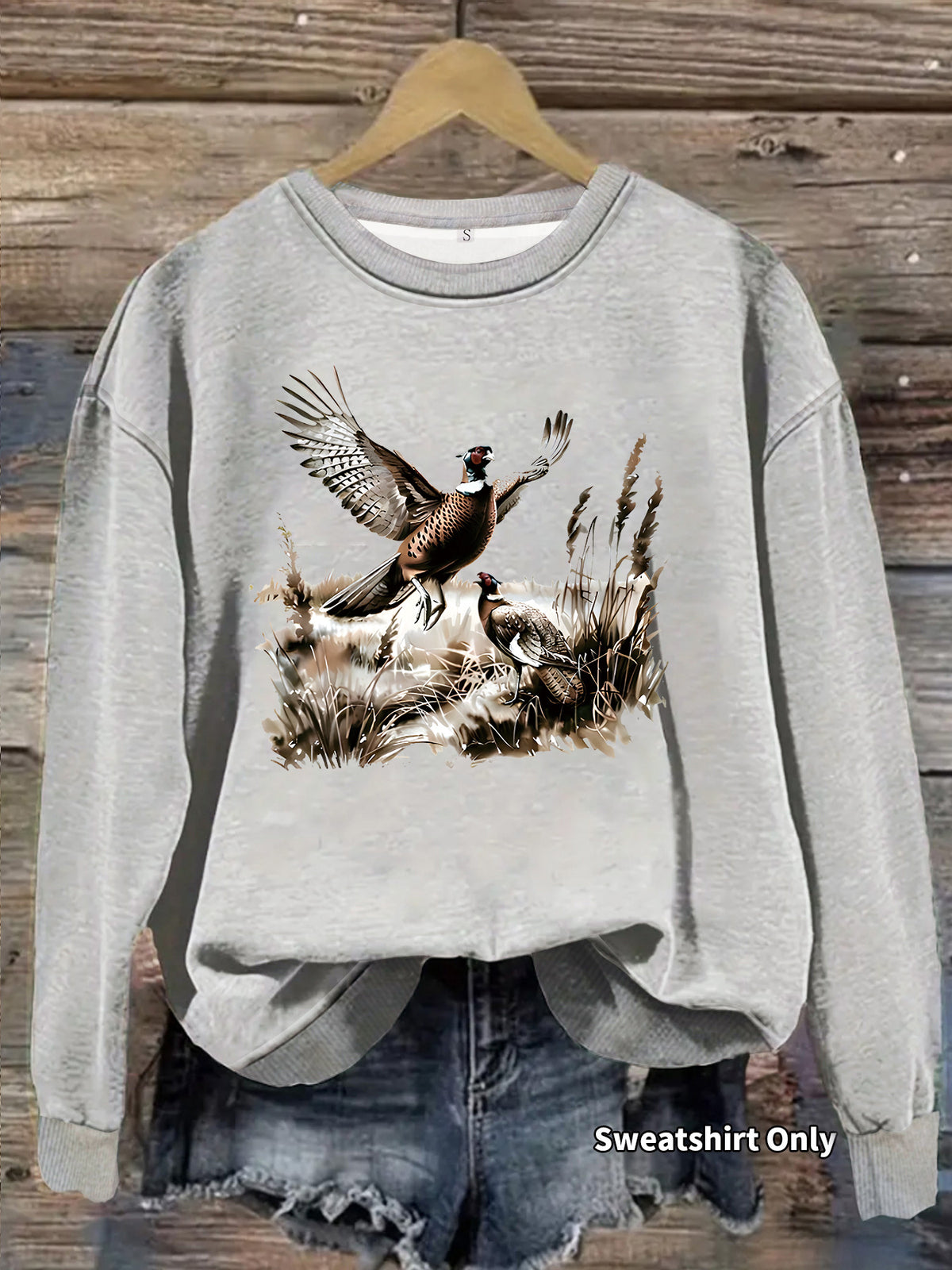 Pheasant Print Crewneck Fleece Sweatshirt