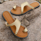 Toe Loop Faux Leather Slides