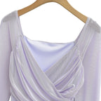 Ruched Mesh Wrap V-Neck Top