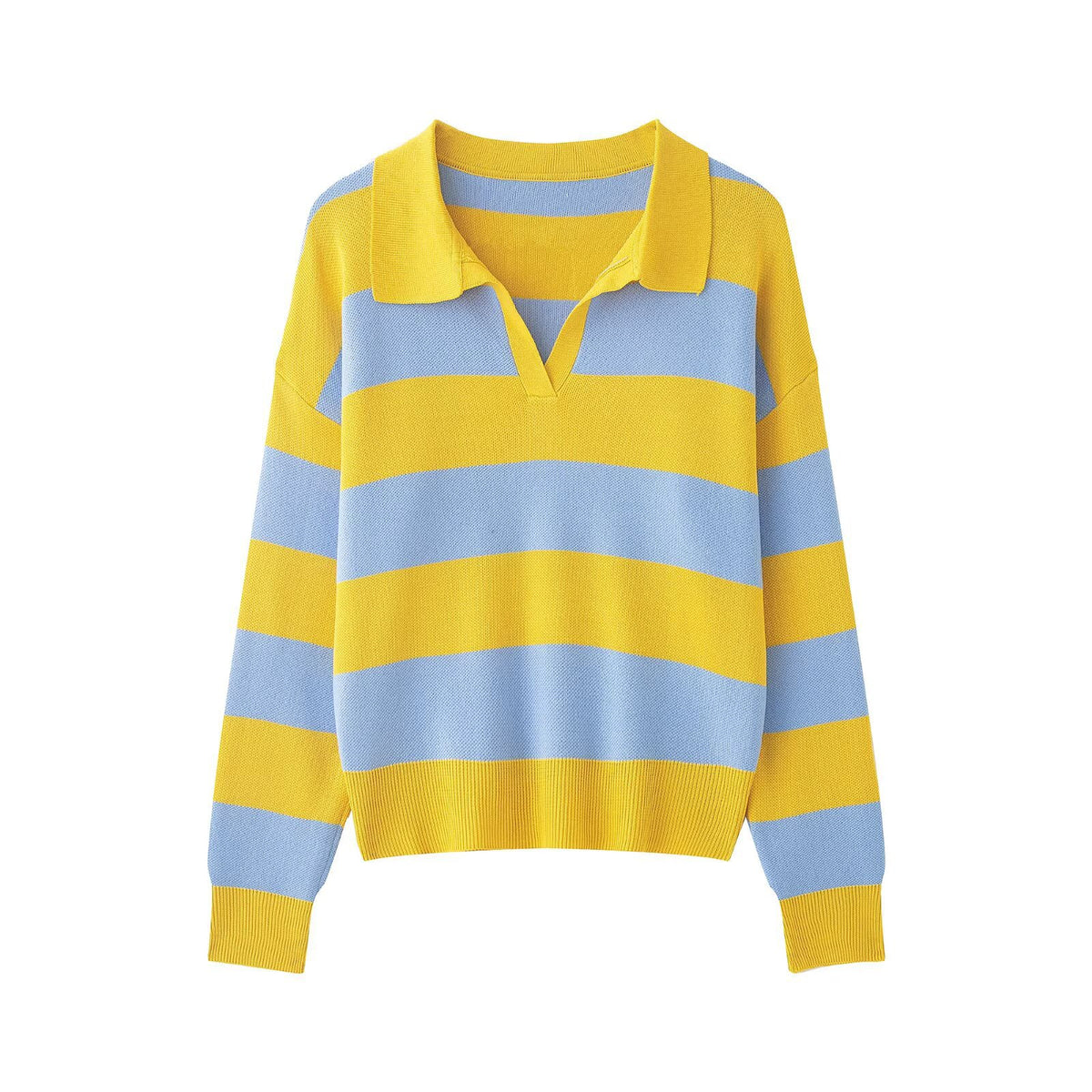 Striped Polo Collar Knit Sweater
