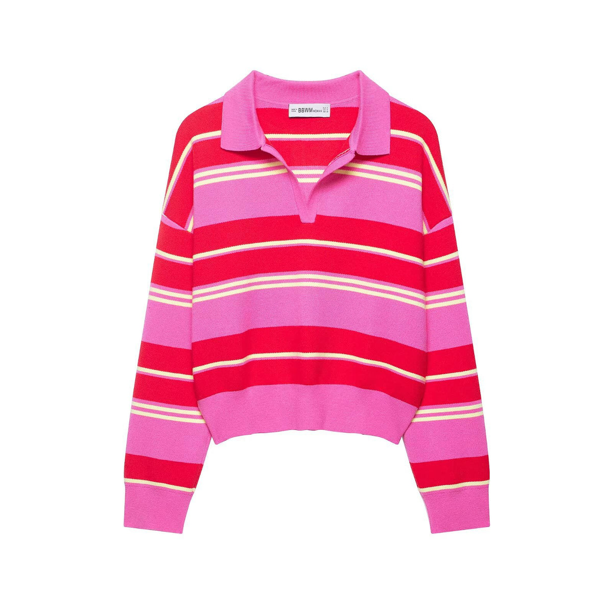 Striped Polo Collar Knit Sweater