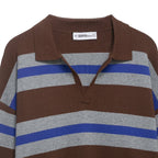 Striped Polo Collar Knit Sweater