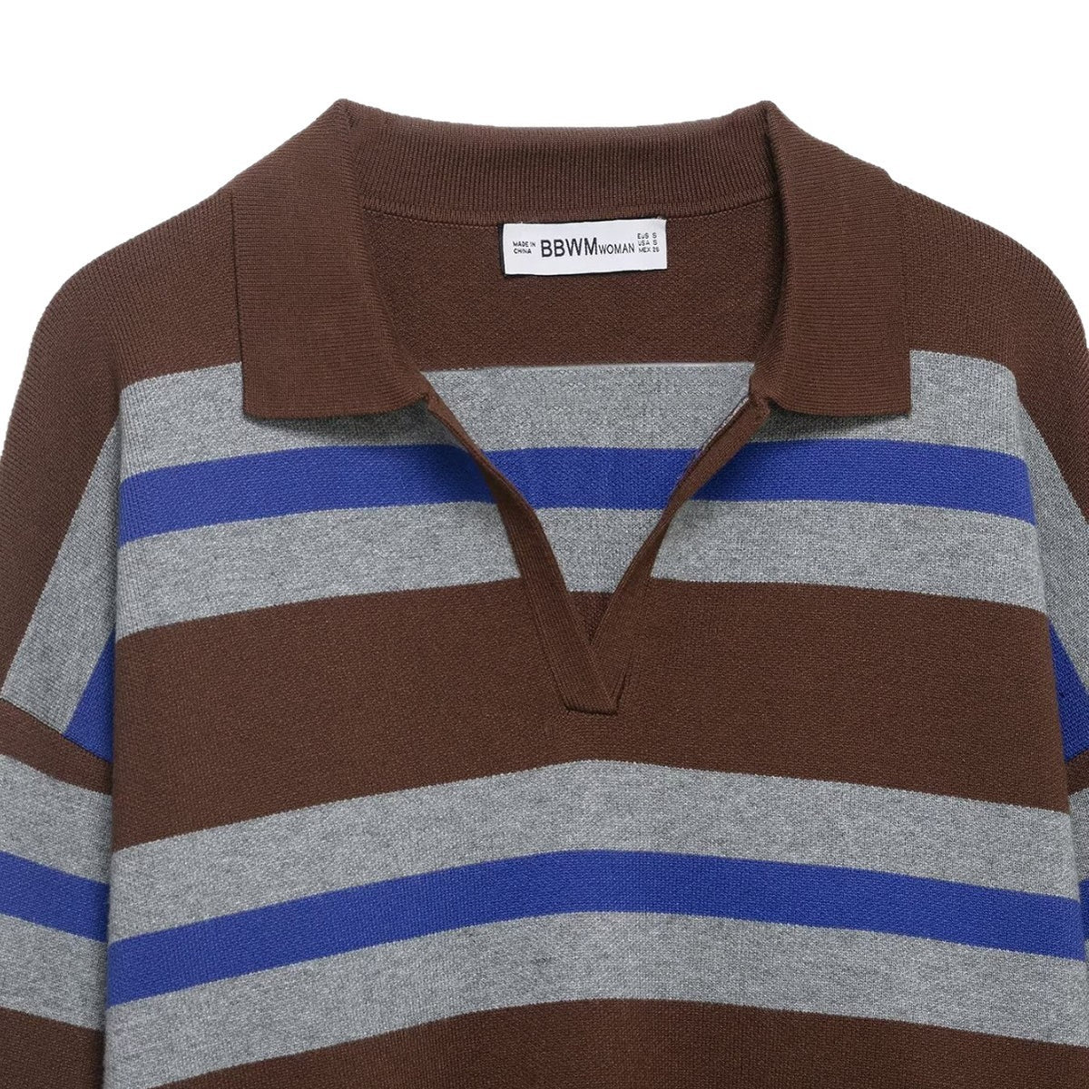 Striped Polo Collar Knit Sweater