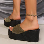 Shimmer Band Platform Wedge Slides