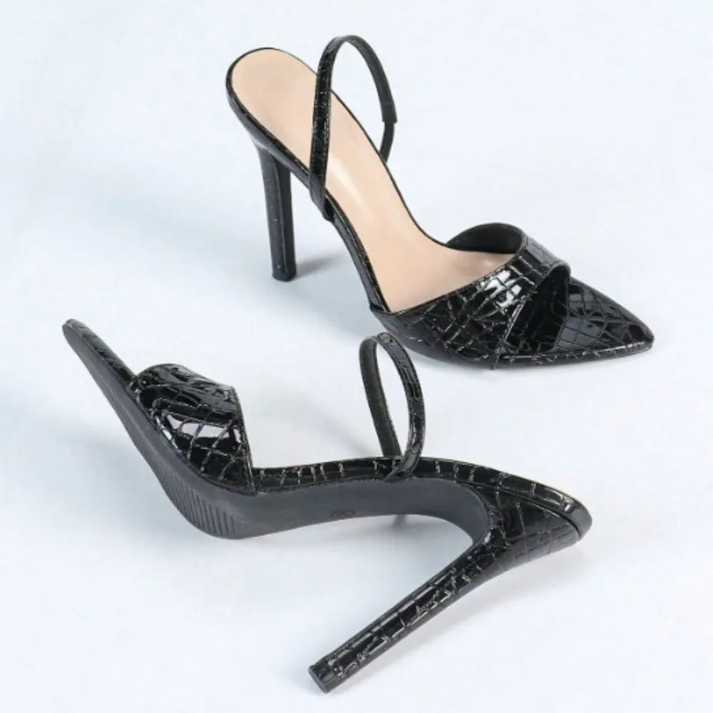 Croc-Embossed Slingback Stiletto Sandals